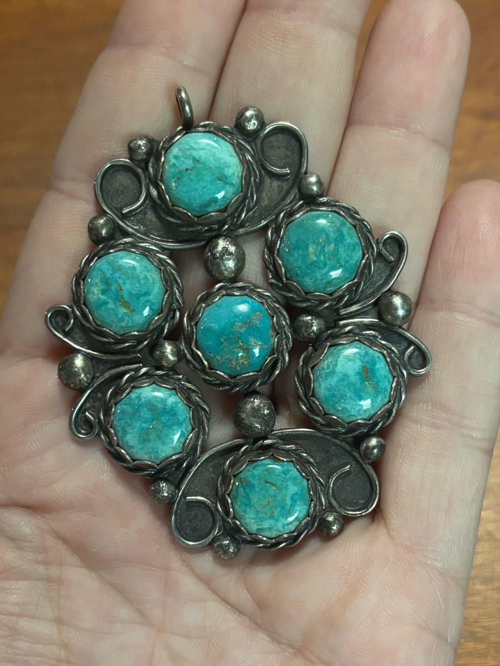 Antique Turquoise Sterling extra large pendant handmade Necklace southwest